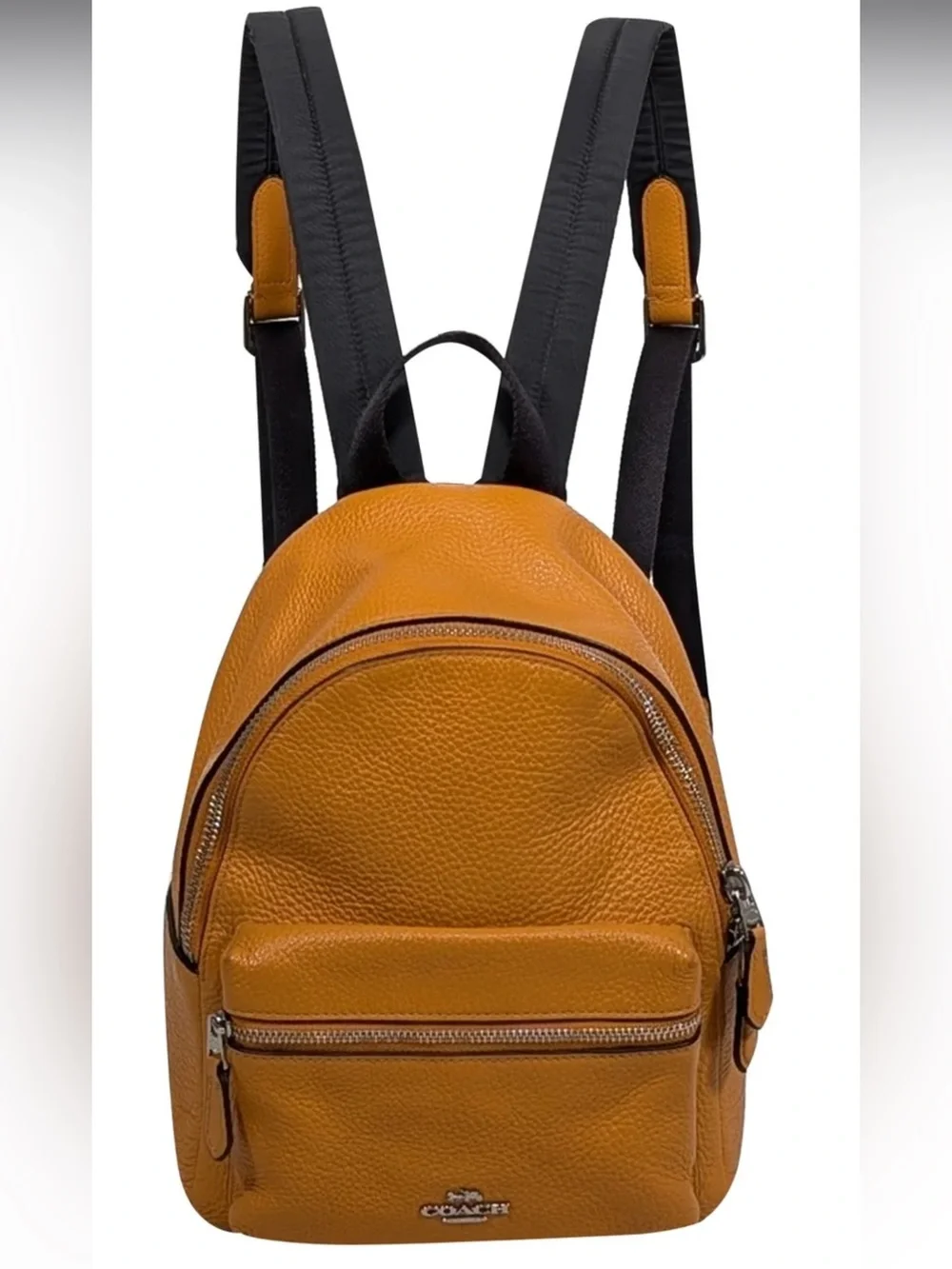 Coach Mini Pebbled Leather Backpack Mustard Yellow / Honey –good Condition